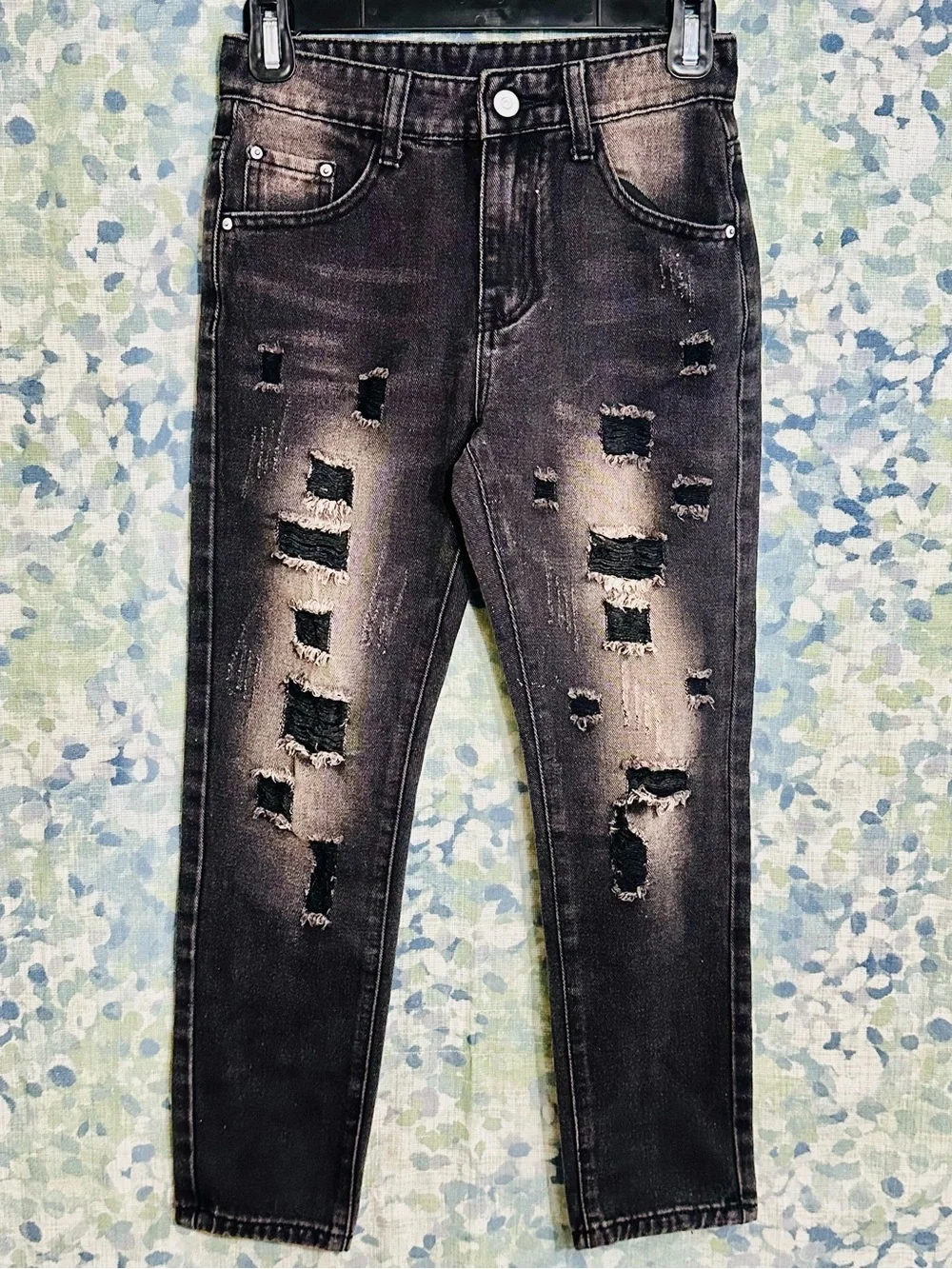 Boys Distressed Black Skinny Jeans Size 10Y